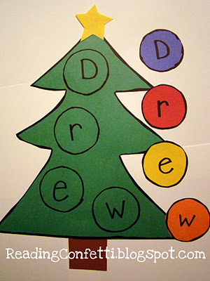 christmas tree literacy activity via reading confetti
