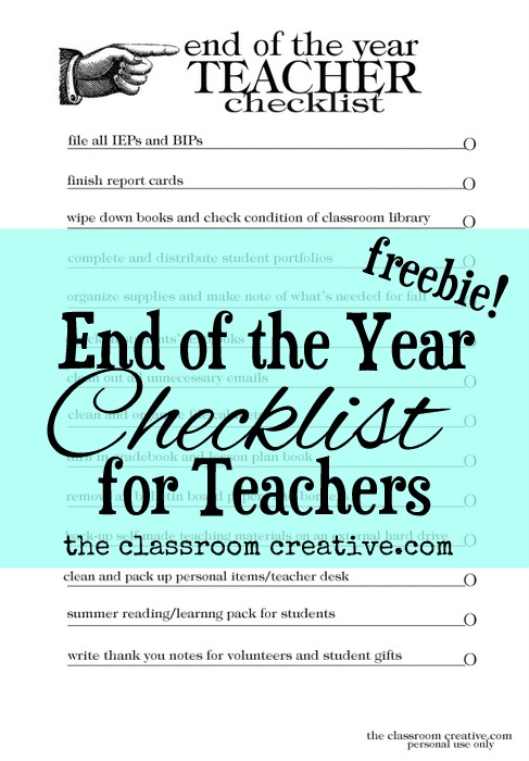 classroom checklist for the end of the school year, free printables for classroom organization