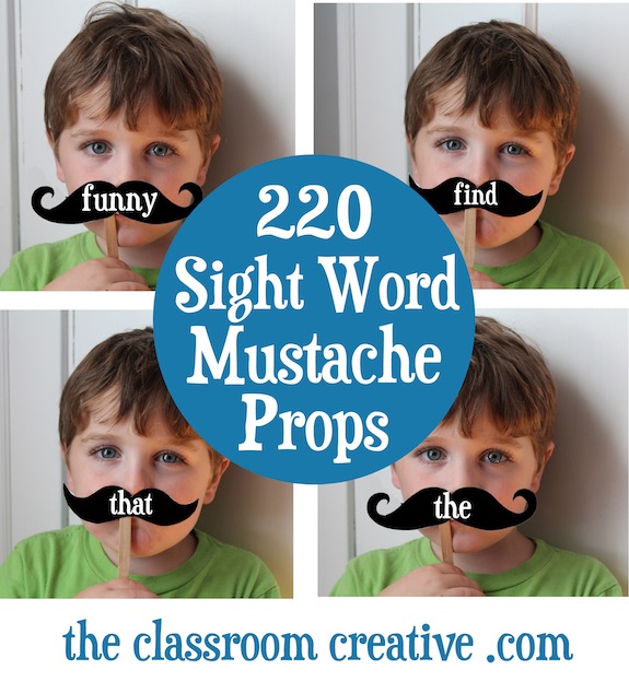 mustache props printable, mustache sight word, sight word props, mustache props printable etsy, TpT