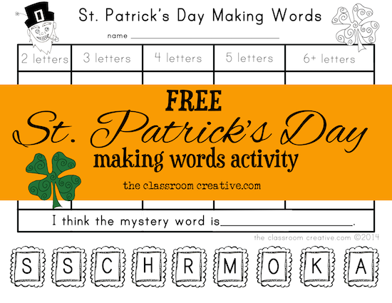 st patricks day making words activity literacy kindergarten 1st grade 2nd 