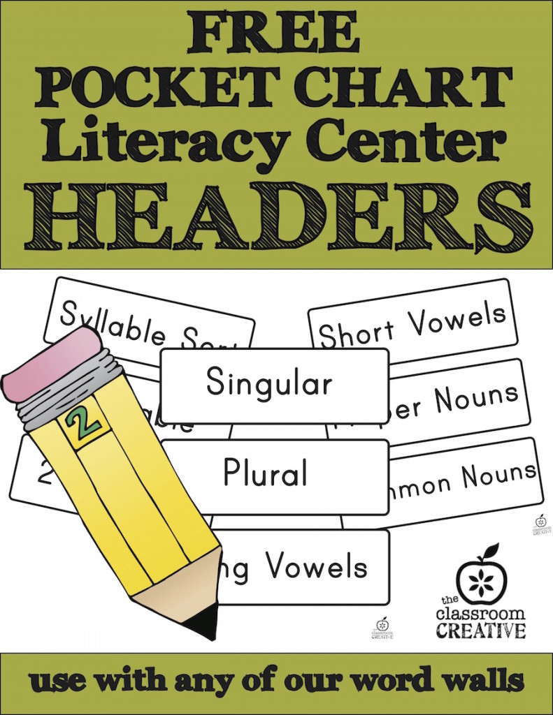 free pocket chart literacy center headers from the classroom creative
