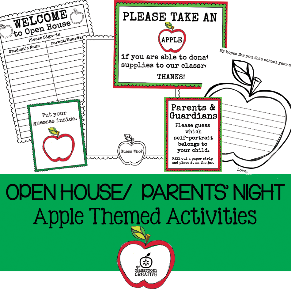 open house parents night back to school activities apple themed