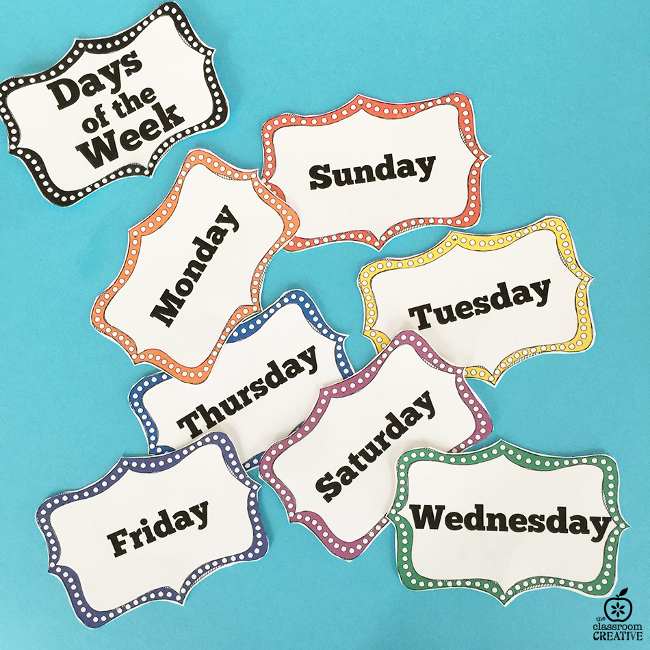 Classroom Organization Ideas: Days of the Week Labels