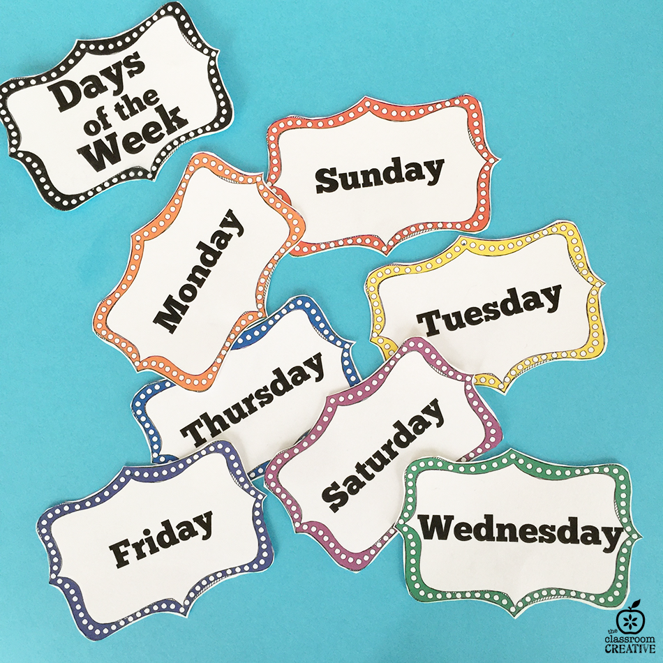 days of the week printable labels