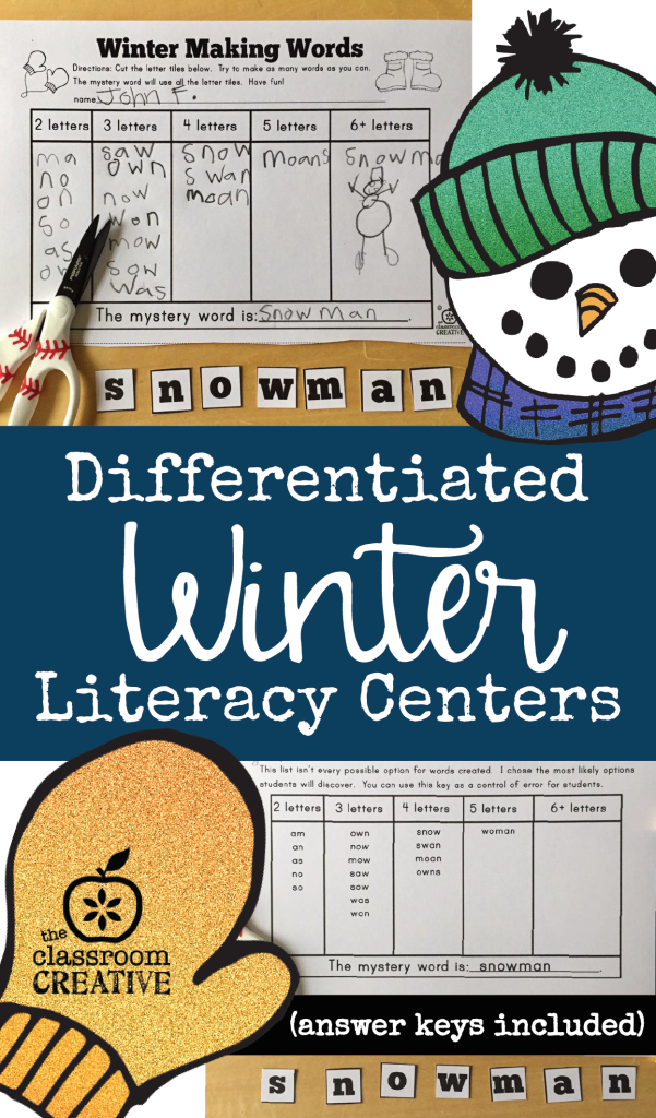 differentiated winter literacy centers