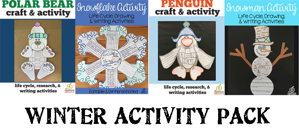 snowman, polar bear, penguin, snowflake activities