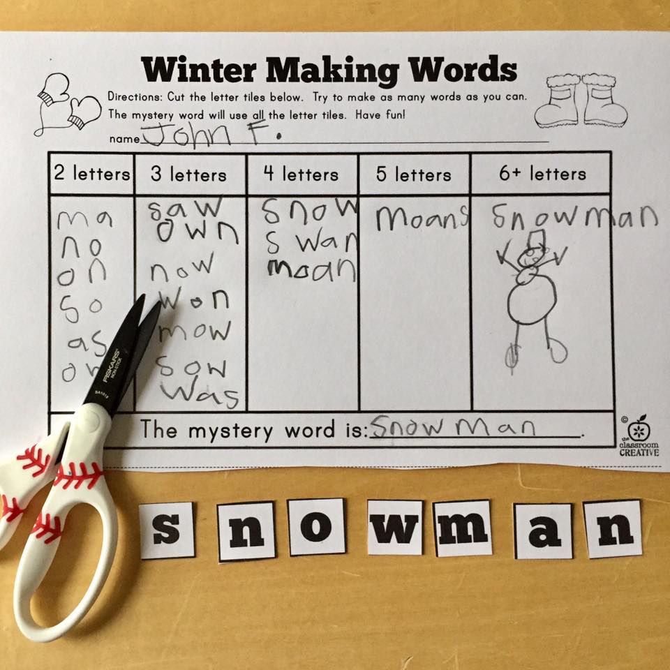 winter making words literacy center