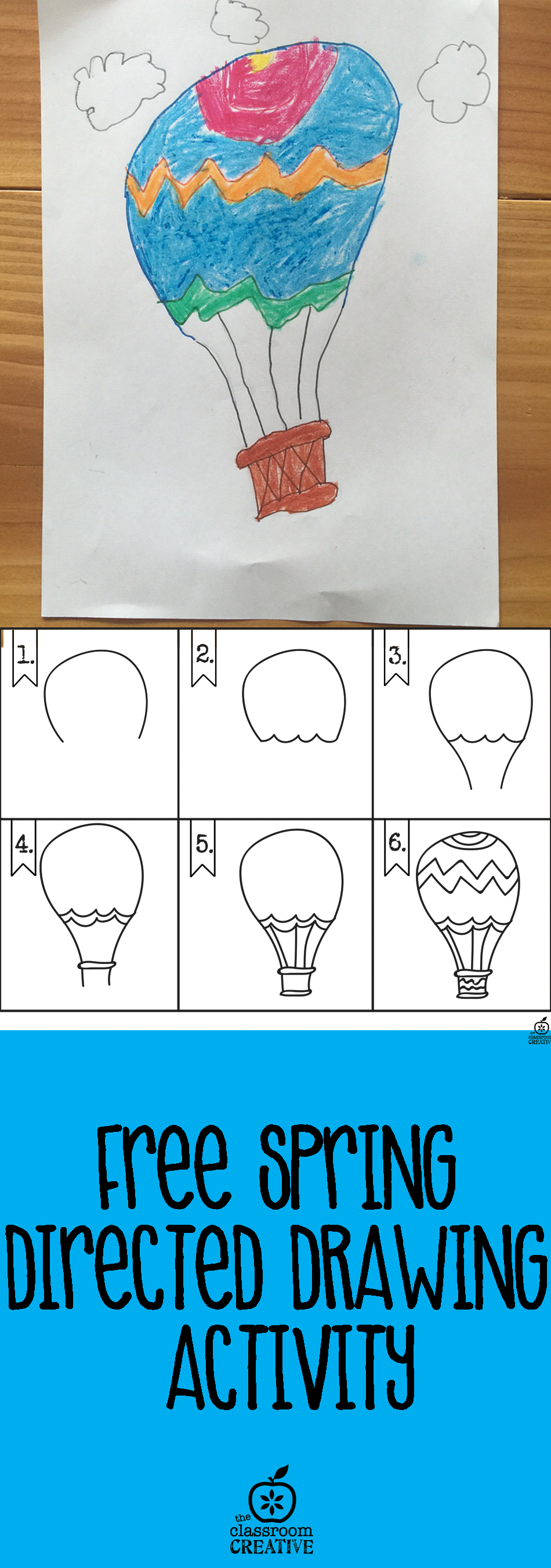 Spring Hot Air Balloon Directed Drawing for kids